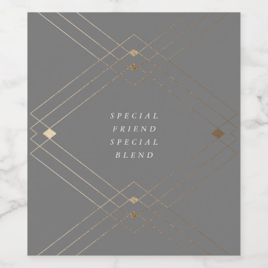 Gold Diamond Gray Geometric Deco Gatsby Wedding Wijn Etiket (Enkel label)