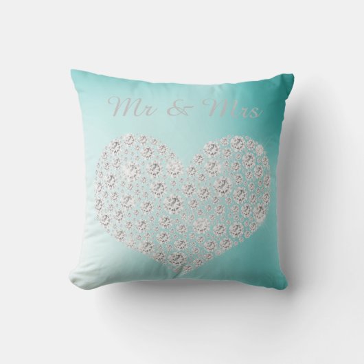 GOLD DIAMOND HEART CUSHION WEDING green Kussen (Voorkant)