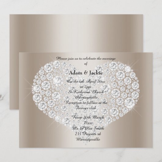 Gold Diamond Heart ELEGANT WEDDING Kaart (Voorkant / Achterkant)