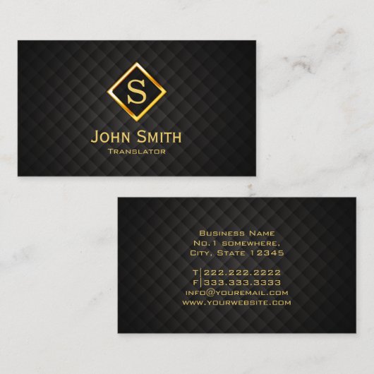 Gold Diamond Monogram Translator Visitekaartje (Voorkant / Achterkant)