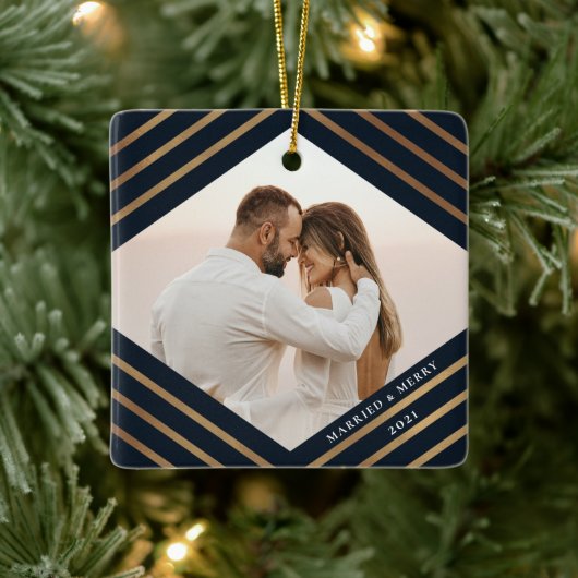 Gold Diamond Navy 2 Foto gehuwd met pretkerst Keramisch Ornament (Boom)