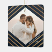 Gold Diamond Navy 2 Foto gehuwd met pretkerst Keramisch Ornament (Links)