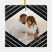 Gold Diamond Navy 2 Foto gehuwd met pretkerst Keramisch Ornament (Voorkant)