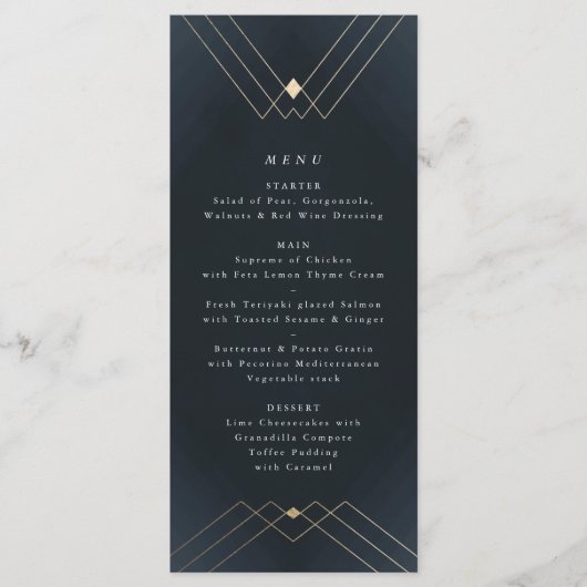 Gold Diamond Navy Geometric Deco Gatsby Menu (Voorkant)