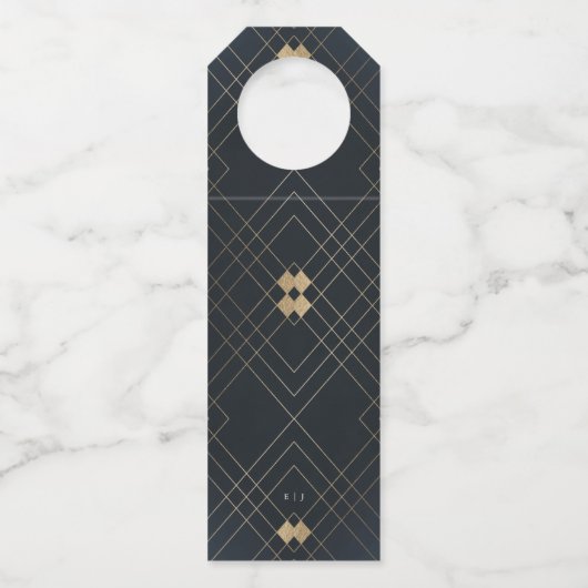 Gold Diamond Navy Geometric Deco Gatsby Wedding Flessenhanger (Voorkant)