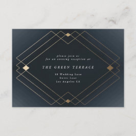 Gold Diamond Navy Geometric Deco Gatsby Wedding Informatiekaartje