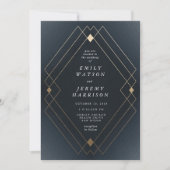 Gold Diamond Navy Geometric Deco Gatsby Wedding Kaart (Voorkant)