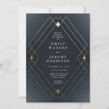 Gold Diamond Navy Geometric Deco Gatsby Wedding