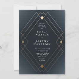 Gold Diamond Navy Geometric Deco Gatsby Wedding Kaart