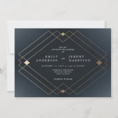 Gold Diamond Navy Geometric Deco Gatsby Wedding Kaart (Voorkant)
