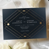 Gold Diamond Navy Geometric Deco Gatsby Wedding Kaart