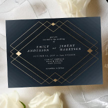 Gold Diamond Navy Geometric Deco Gatsby Wedding