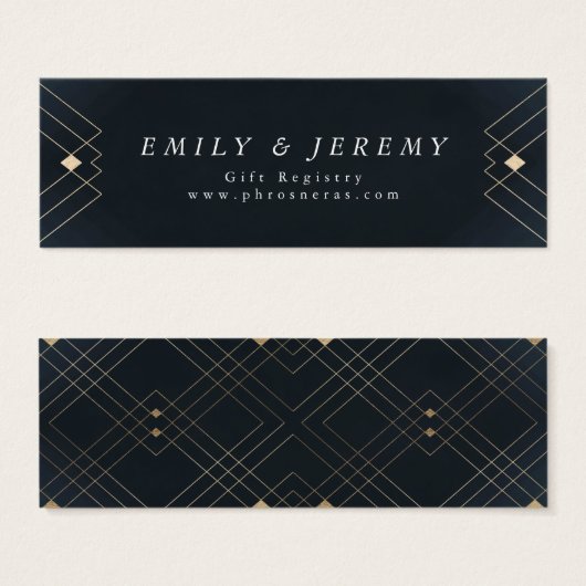 Gold Diamond Navy Geometric Deco Gatsby Wedding Mini Visitekaartjes (Voorkant /achterkant)