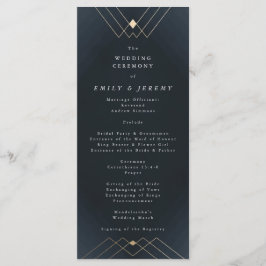 Gold Diamond Navy Geometric Deco Gatsby Wedding Programmakaart