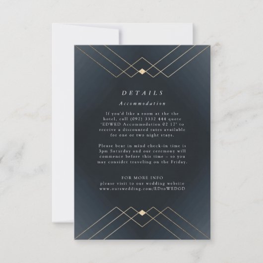 Gold Diamond Navy Geometric Deco Gatsby Wedding RSVP Kaartje (Voorkant)