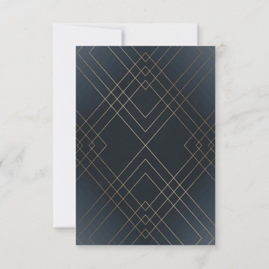 Gold Diamond Navy Geometric Deco Gatsby Wedding RSVP Kaartje (Achterkant)