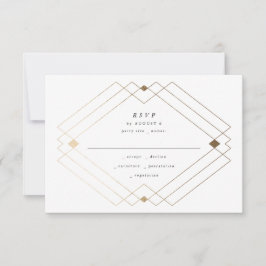 Gold Diamond Navy Geometric Deco Gatsby Wedding RSVP Kaartje