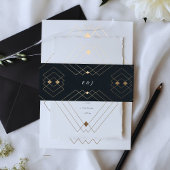 Gold Diamond Navy Geometric Deco Gatsby Wedding Uitnodigingen Wikkel