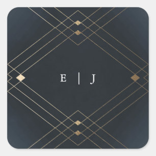 Gold Diamond Navy Geometric Deco Gatsby Wedding Vierkante Sticker