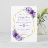 Gold Diamond Paars Floral Geometric Wedding Kaart (Staand voorkant)