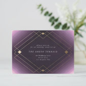 Gold Diamond Paars Geometric Deco Gatsby Wedding Informatiekaartje (Staand voorkant)