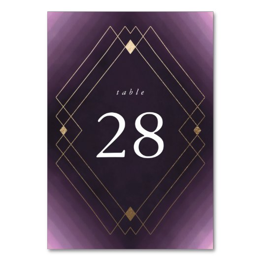 Gold Diamond Paars Geometric Deco Gatsby Wedding Kaart (Voorkant)