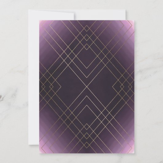 Gold Diamond Paars Geometric Deco Gatsby Wedding Kaart (Achterkant)