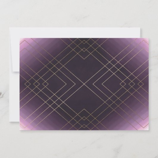 Gold Diamond Paars Geometric Deco Gatsby Wedding Kaart (Achterkant)