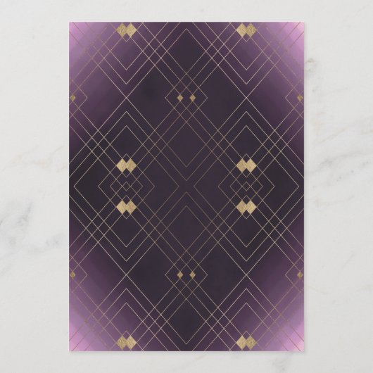 Gold Diamond Paars Geometric Deco Gatsby Wedding Menu (Achterkant)
