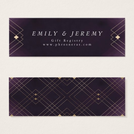 Gold Diamond Paars Geometric Deco Gatsby Wedding Mini Visitekaartjes (Voorkant /achterkant)