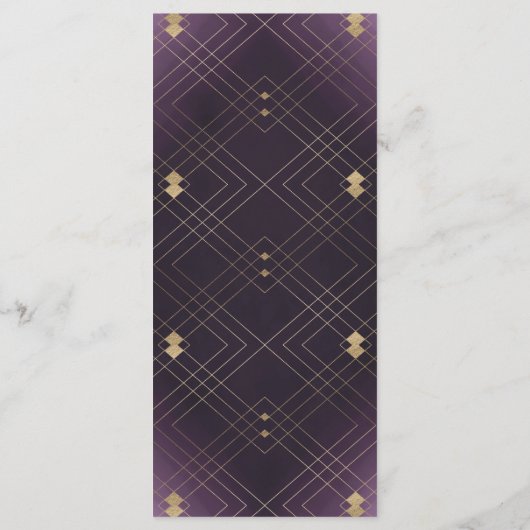 Gold Diamond Paars Geometric Deco Gatsby Wedding Programmakaart (Achterkant)
