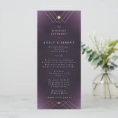 Gold Diamond Paars Geometric Deco Gatsby Wedding Programmakaart (Staand voorkant)