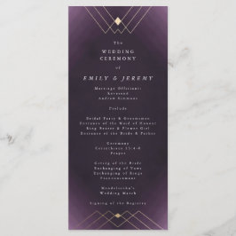 Gold Diamond Paars Geometric Deco Gatsby Wedding Programmakaart