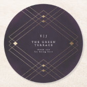 Gold Diamond Paars Geometric Deco Gatsby Wedding Ronde Kartonnen Onderzetter (Voorkant)
