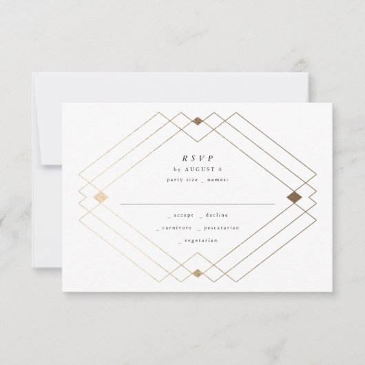 Gold Diamond Paars Geometric Deco Gatsby Wedding RSVP Kaartje (Voorkant)