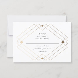 Gold Diamond Paars Geometric Deco Gatsby Wedding RSVP Kaartje