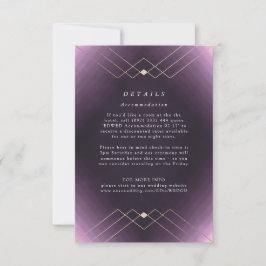 Gold Diamond Paars Geometric Deco Gatsby Wedding RSVP Kaartje