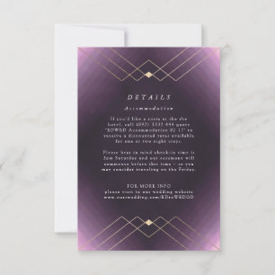 Gold Diamond Paars Geometric Deco Gatsby Wedding RSVP Kaartje