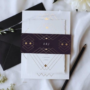 Gold Diamond Paars Geometric Deco Gatsby Wedding Uitnodigingen Wikkel