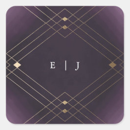 Gold Diamond Paars Geometric Deco Gatsby Wedding Vierkante Sticker
