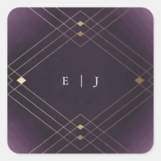 Gold Diamond Paars Geometric Deco Gatsby Wedding Vierkante Sticker (Voorkant)