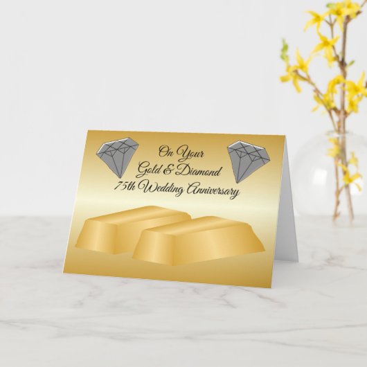 Gold Diamond persoonlijk Jubileum voor 75e bruilof Kaart (Gele Bloem)