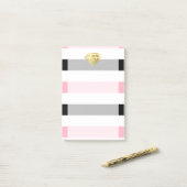 Gold Diamond & Pink & Black Stripes Monogram Post-it® Notes (Op bureau)