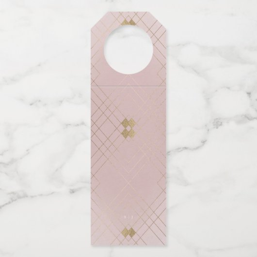 Gold Diamond Pink Geometric Deco Gatsby Wedding Flessenhanger (Voorkant)
