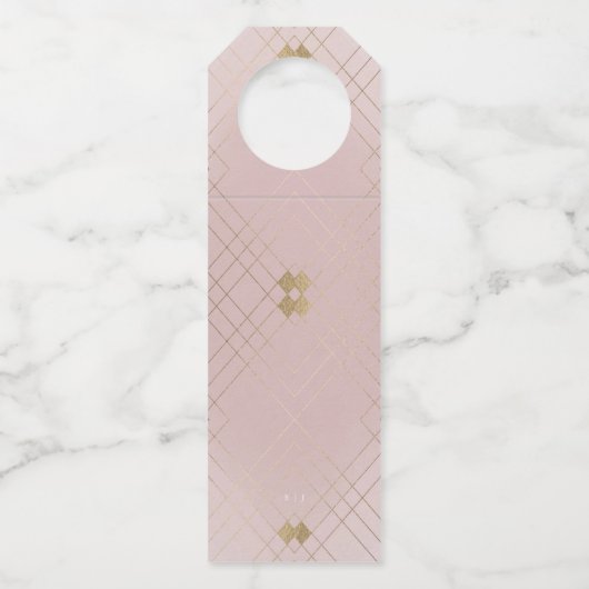 Gold Diamond Pink Geometric Deco Gatsby Wedding Flessenhanger (Achterkant)