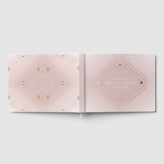 Gold Diamond Pink Geometric Deco Gatsby Wedding Gastenboek (Volledig)