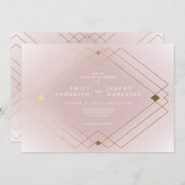 Gold Diamond Pink Geometric Deco Gatsby Wedding Kaart