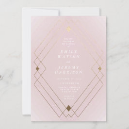 Gold Diamond Pink Geometric Deco Gatsby Wedding Kaart