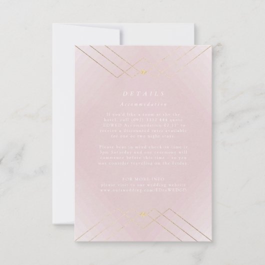 Gold Diamond Pink Geometric Deco Gatsby Wedding RSVP Kaartje (Voorkant)