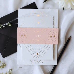 Gold Diamond Pink Geometric Deco Gatsby Wedding Uitnodigingen Wikkel